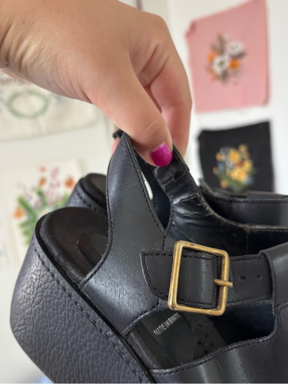 Black leather Women's Platform Fisherman Sandals - Picture 8 of 9